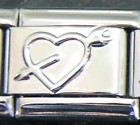 Silver coloured heart with arrow - 9mm Italian charm - Click Image to Close